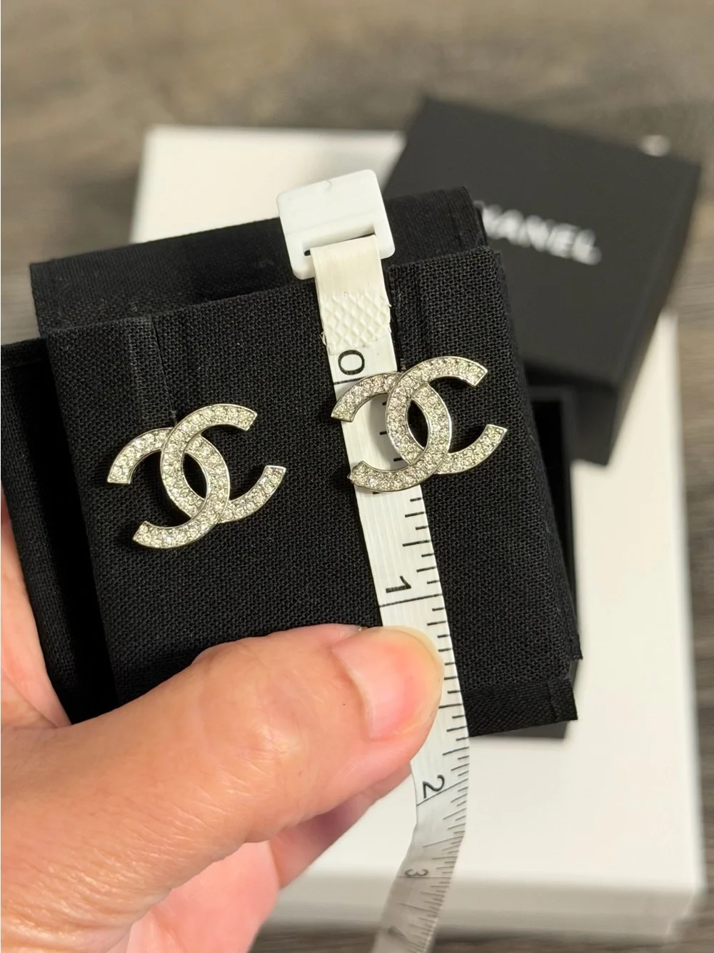 Chanel‎ CC Classic Silver Crystal Stud Earrings